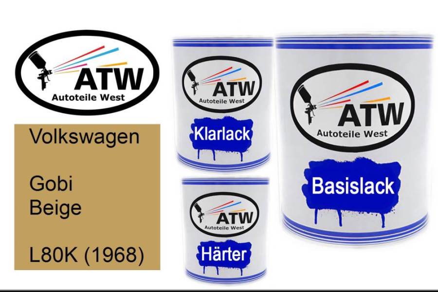 Volkswagen, Gobi Beige, L80K (1968): 1L Lackdose + 1L Klarlack + 500ml Härter - Set, von ATW Autoteile West.